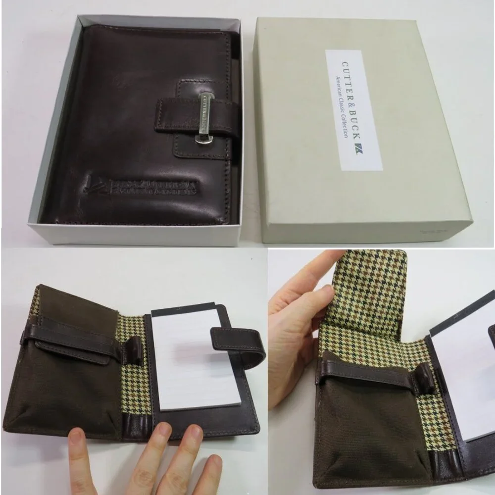 Cutter and Buck Genuine Leather Travel Wallet w Large Pocket & Notepad w Box